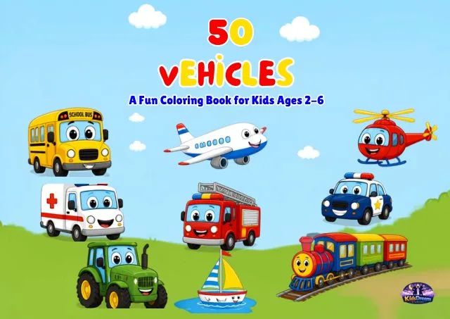 50 Vehicles colouring book cover