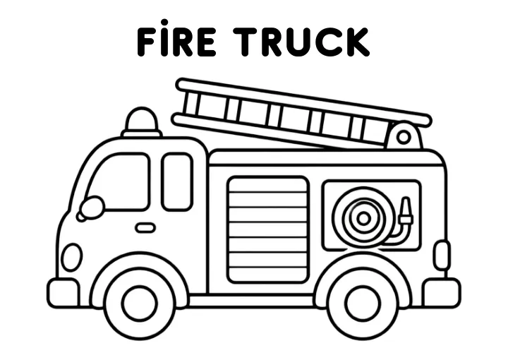 A fire truck, a colouring page to print