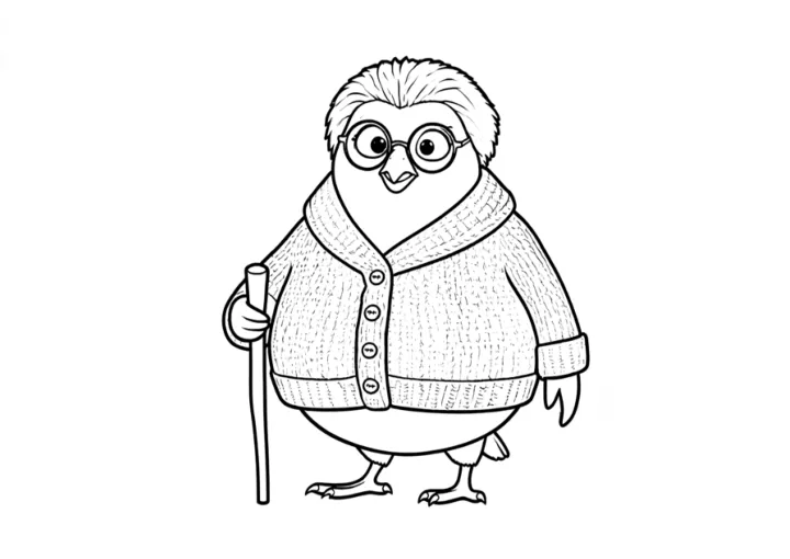 Granny-Pip the pigeon, a colouring page to print