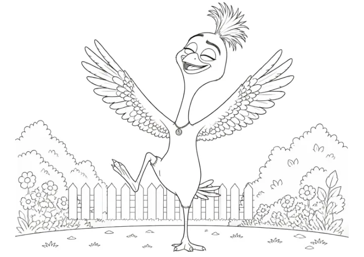 Richy dancing in a garden, a colouring page to print